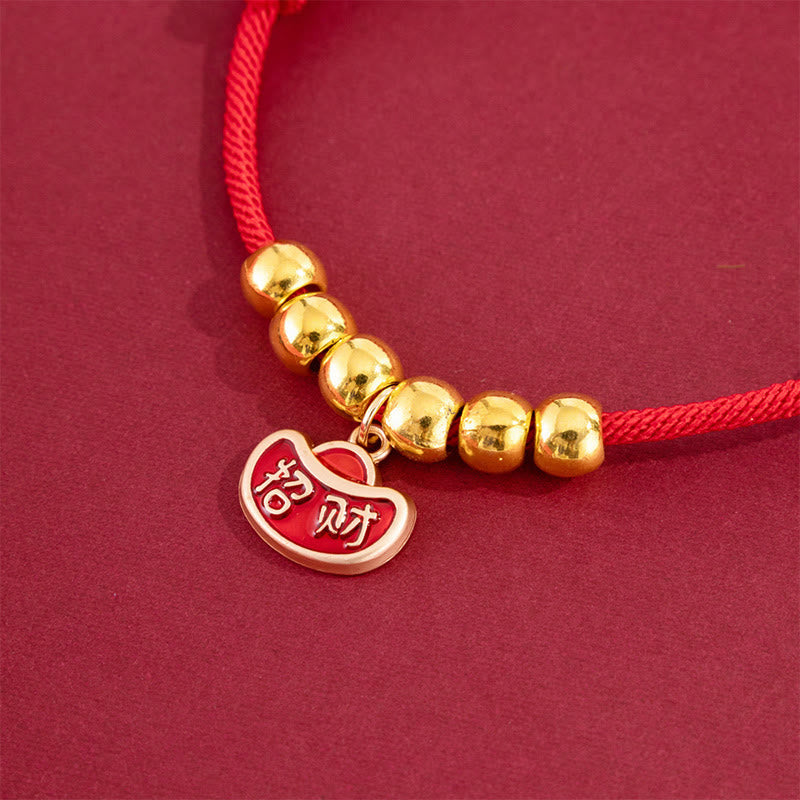 Wear FengShui Red String Bead Yuanbao Fu Character Protection Adjustable Cats Dogs Pet Collar