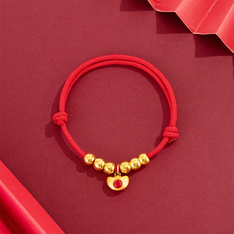 Wear FengShui Red String Bead Yuanbao Fu Character Protection Adjustable Cats Dogs Pet Collar