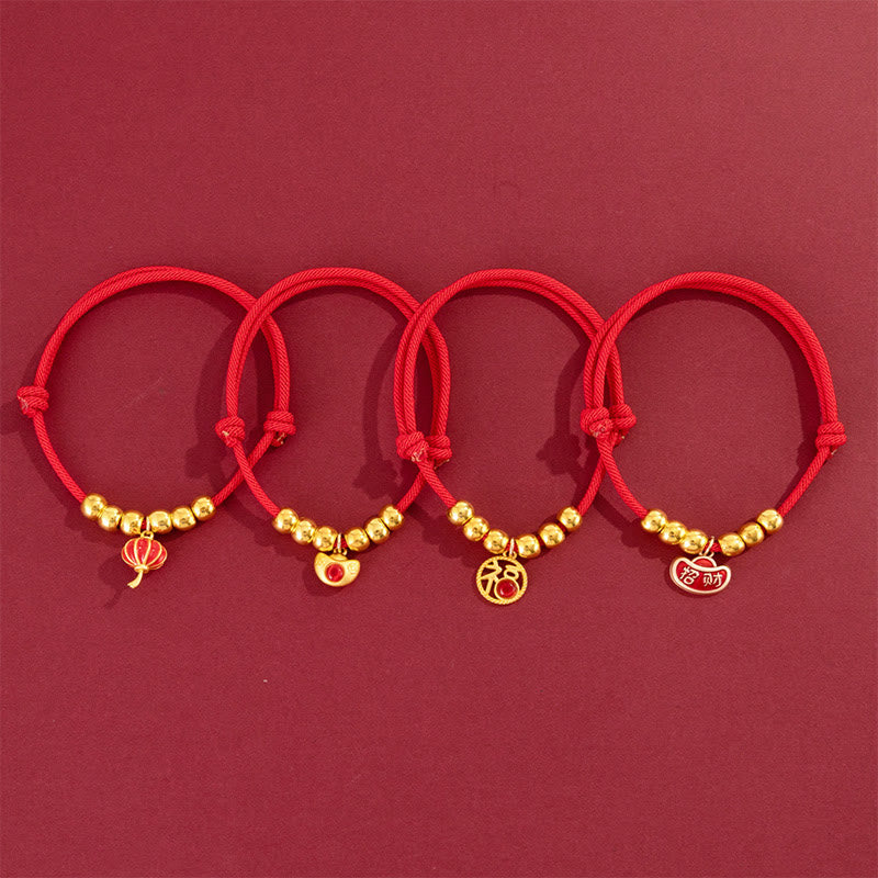Wear FengShui Red String Bead Yuanbao Fu Character Protection Adjustable Cats Dogs Pet Collar