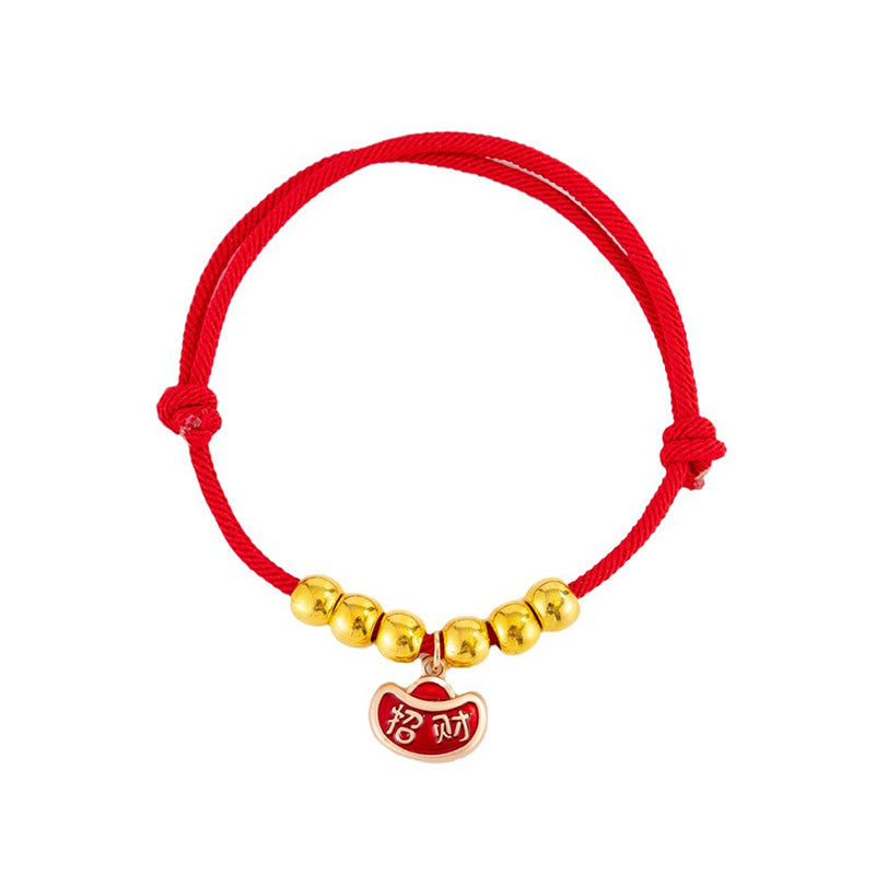 Wear FengShui Red String Bead Yuanbao Fu Character Protection Adjustable Cats Dogs Pet Collar