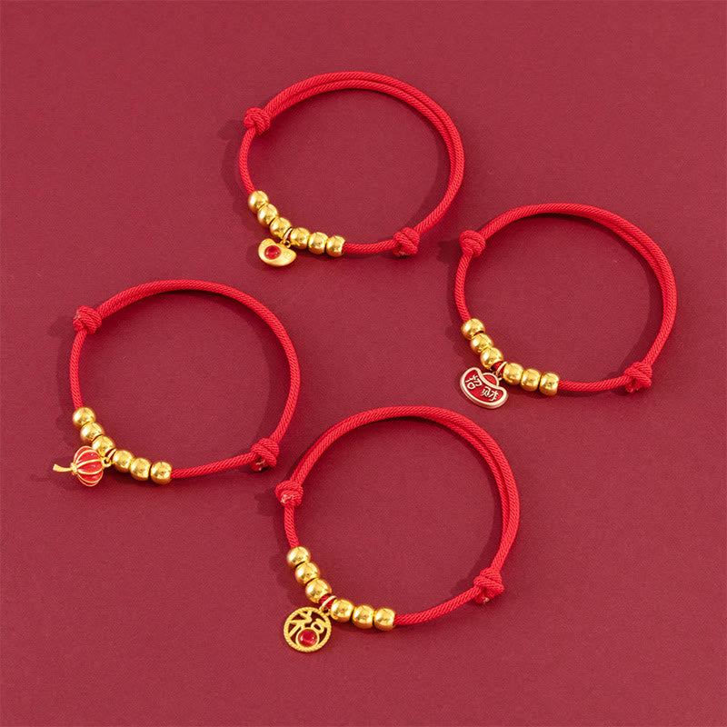 Wear FengShui Red String Bead Yuanbao Fu Character Protection Adjustable Cats Dogs Pet Collar