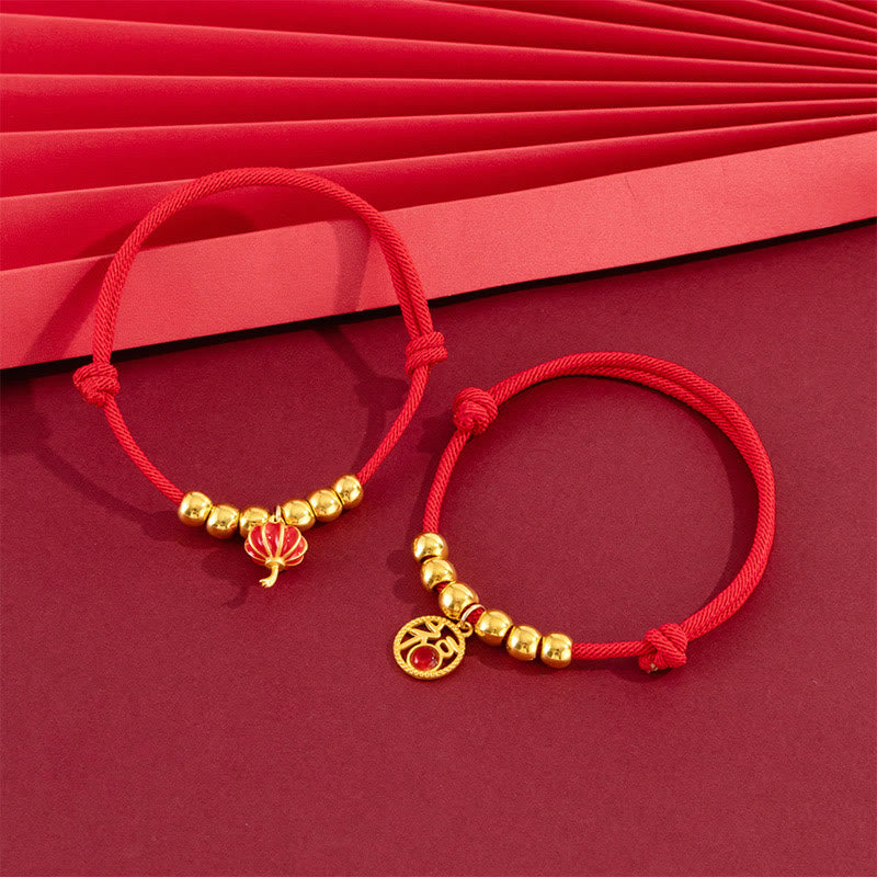 Wear FengShui Red String Bead Yuanbao Fu Character Protection Adjustable Cats Dogs Pet Collar