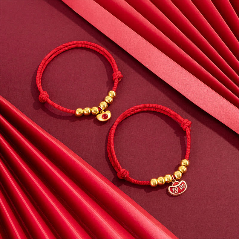 Wear FengShui Red String Bead Yuanbao Fu Character Protection Adjustable Cats Dogs Pet Collar