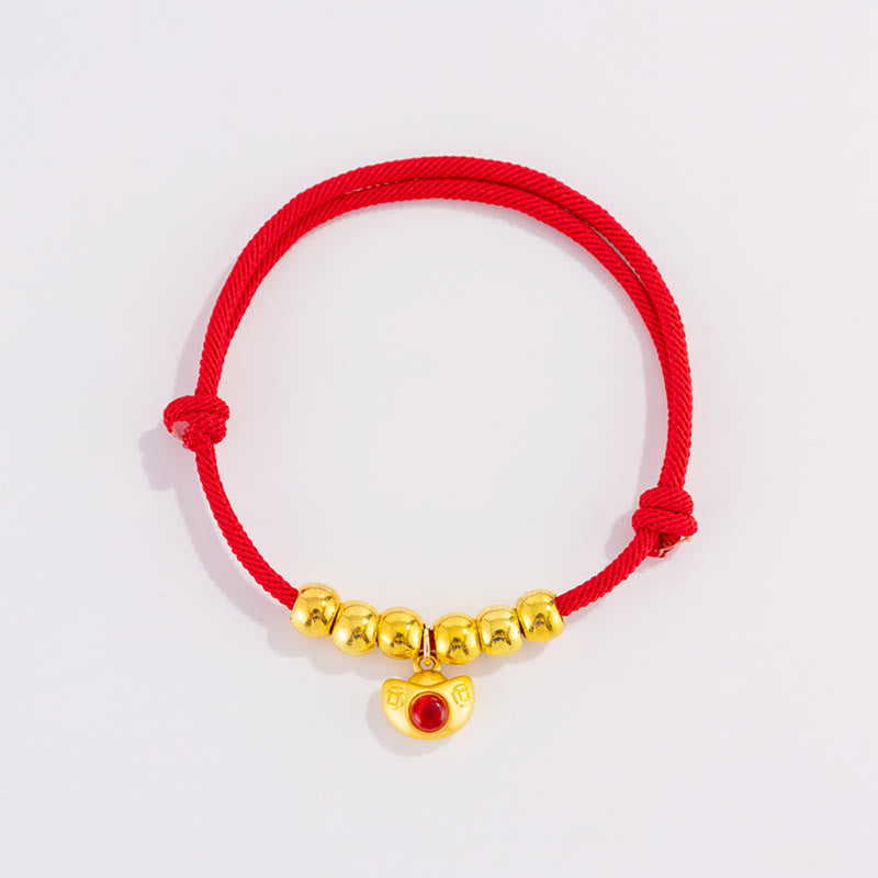 Wear FengShui Red String Bead Yuanbao Fu Character Protection Adjustable Cats Dogs Pet Collar