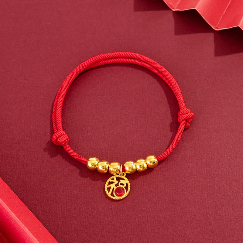 Wear FengShui Red String Bead Yuanbao Fu Character Protection Adjustable Cats Dogs Pet Collar