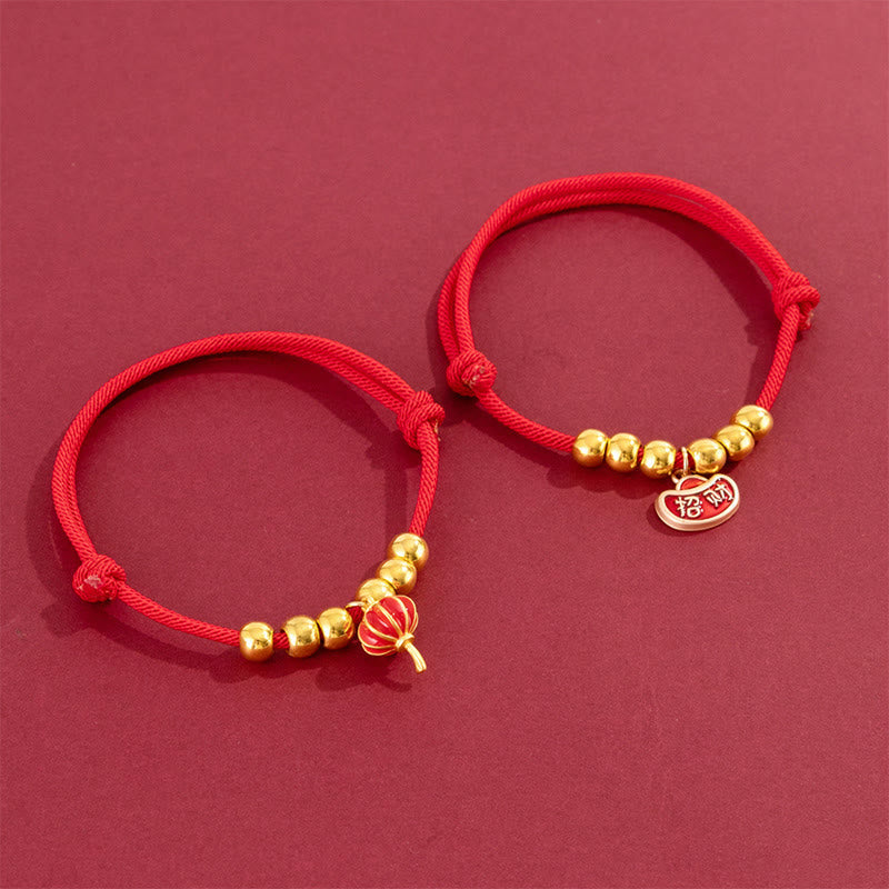 Wear FengShui Red String Bead Yuanbao Fu Character Protection Adjustable Cats Dogs Pet Collar