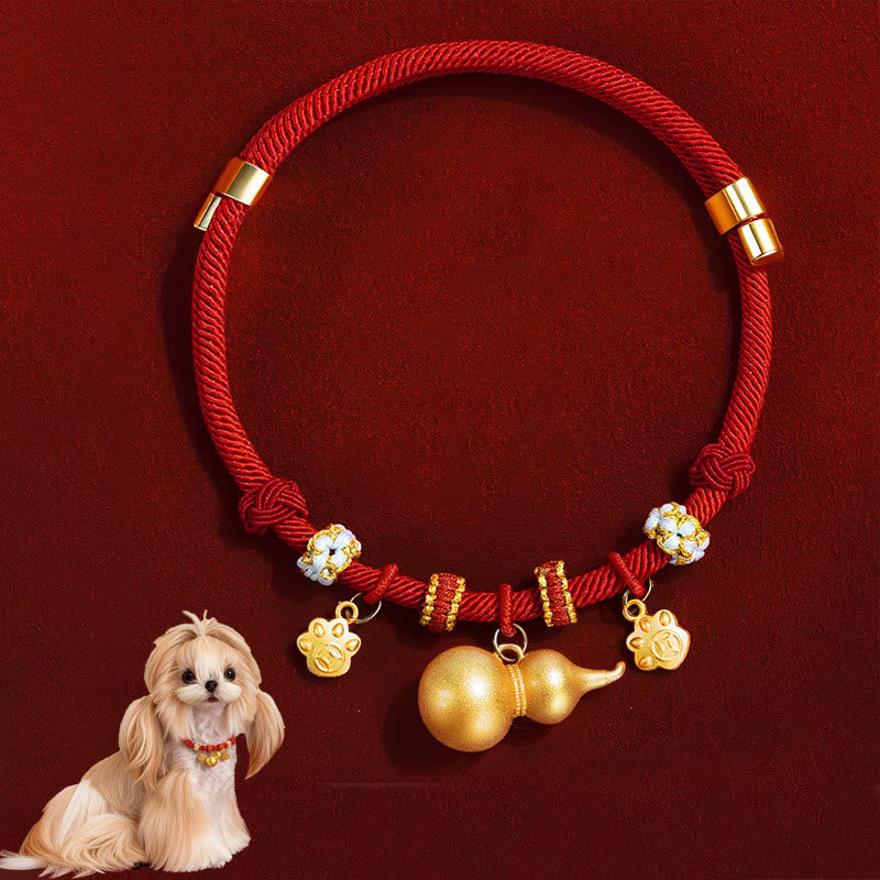 Wear FengShui Red String Bead Compass Gourd Protection Adjustable Cats Dogs Pet Collar