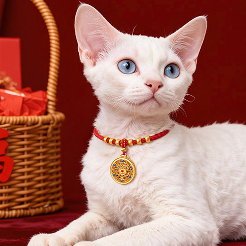 Wear FengShui Red String Bead Compass Gourd Protection Adjustable Cats Dogs Pet Collar
