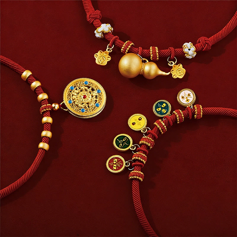 Wear FengShui Red String Bead Compass Gourd Protection Adjustable Cats Dogs Pet Collar