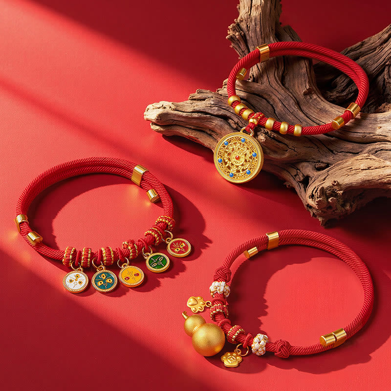 Wear FengShui Red String Bead Compass Gourd Protection Adjustable Cats Dogs Pet Collar