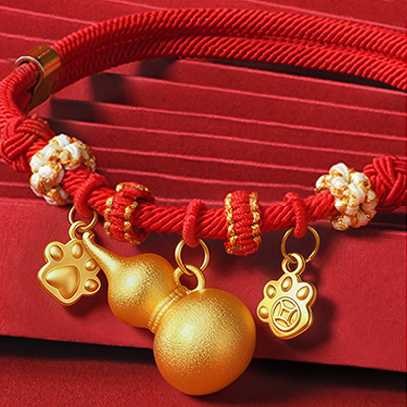 Wear FengShui Red String Bead Compass Gourd Protection Adjustable Cats Dogs Pet Collar
