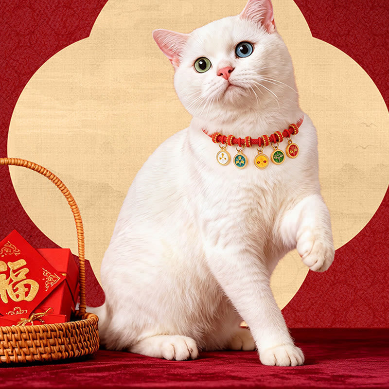 Wear FengShui Red String Bead Compass Gourd Protection Adjustable Cats Dogs Pet Collar