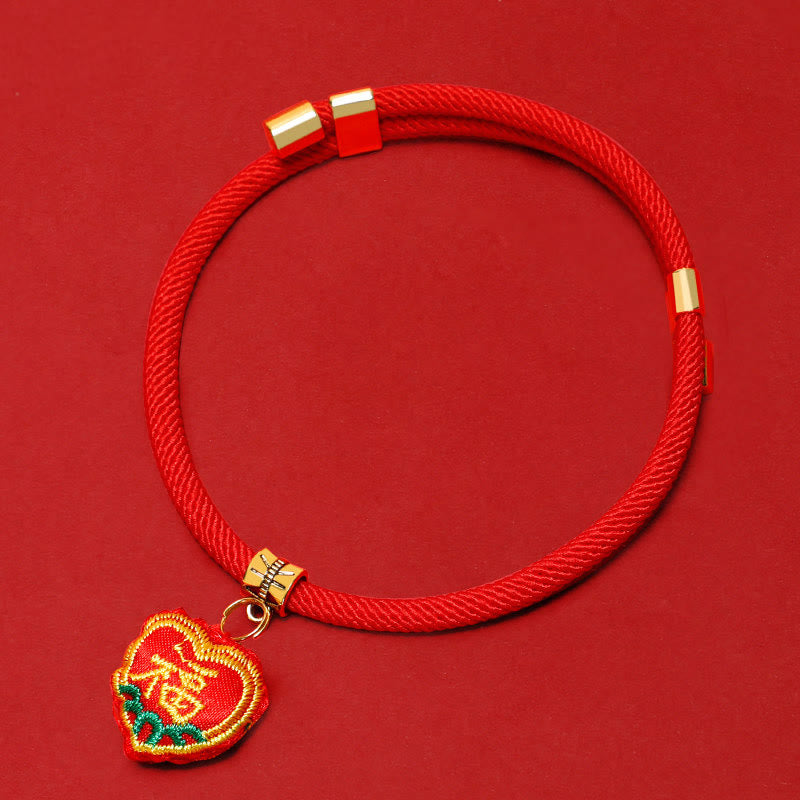 Wear FengShui Red String Plaited Embroidery Tiger Fu Character Protection Adjustable Cats Dogs Pet Collar