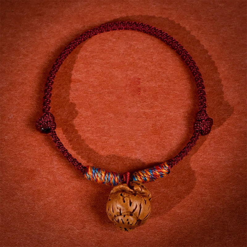 Wear FengShui Plaited Peach Pit Red String Strength Adjustable Cats Dogs Pet Collar
