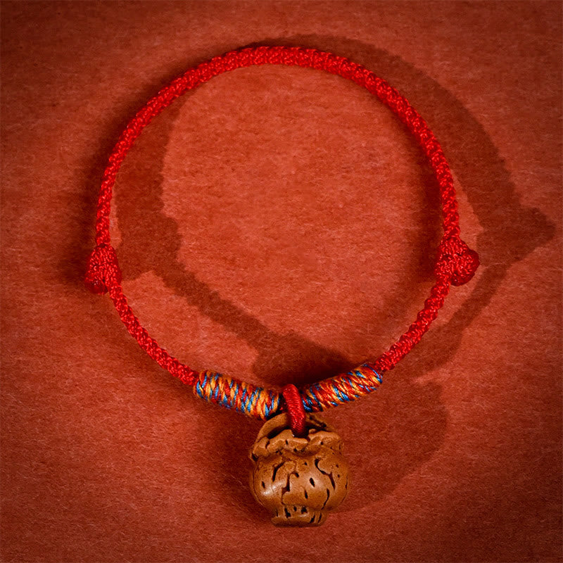 Wear FengShui Plaited Peach Pit Red String Strength Adjustable Cats Dogs Pet Collar
