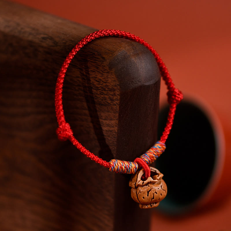 Wear FengShui Plaited Peach Pit Red String Strength Adjustable Cats Dogs Pet Collar