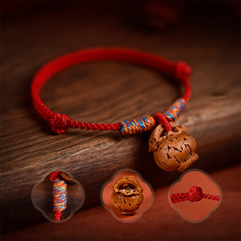 Wear FengShui Plaited Peach Pit Red String Strength Adjustable Cats Dogs Pet Collar