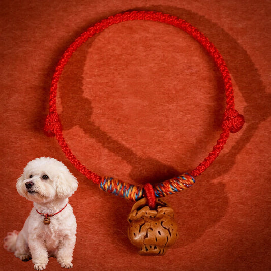 Wear FengShui Plaited Peach Pit Red String Strength Adjustable Cats Dogs Pet Collar