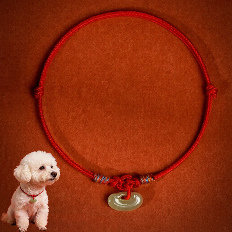 Wear FengShui Red String Plaited Jade Protection Adjustable Cats Dogs Pet Collar