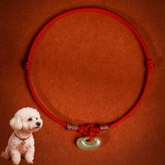 Wear FengShui Red String Plaited Jade Protection Adjustable Cats Dogs Pet Collar