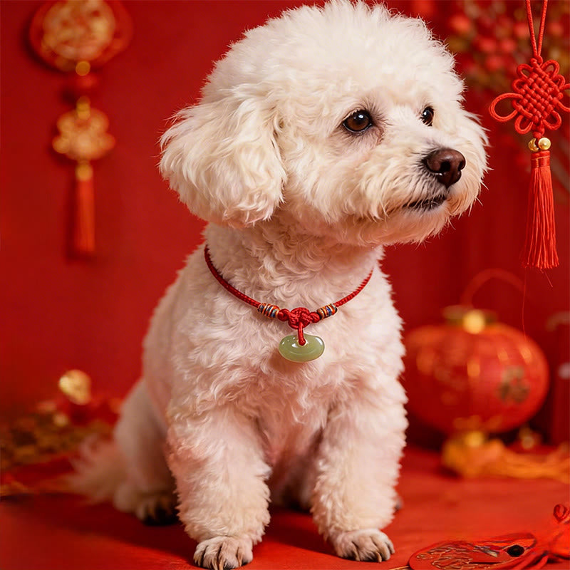 Wear FengShui Red String Plaited Jade Protection Adjustable Cats Dogs Pet Collar