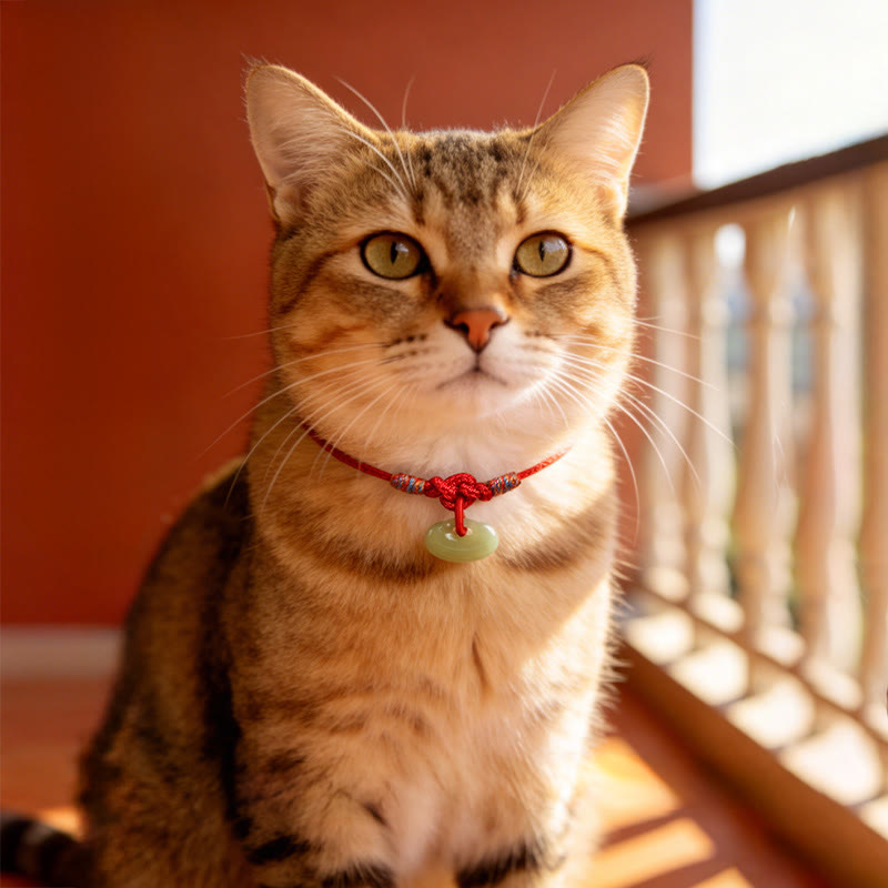 Wear FengShui Red String Plaited Jade Protection Adjustable Cats Dogs Pet Collar