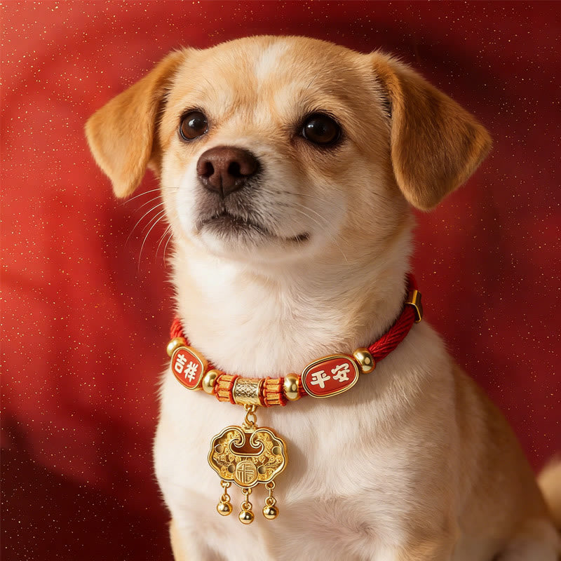 Wear FengShui Red String Bead Fu Character Luck Adjustable Cats Dogs Pet Collar