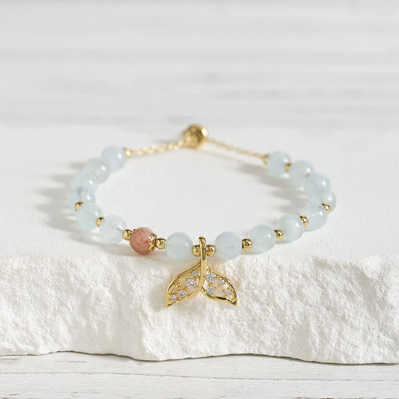 Wear FengShui Natural Aquamarine Gold-Plated Copper Fish Tail Serenity Bracelet