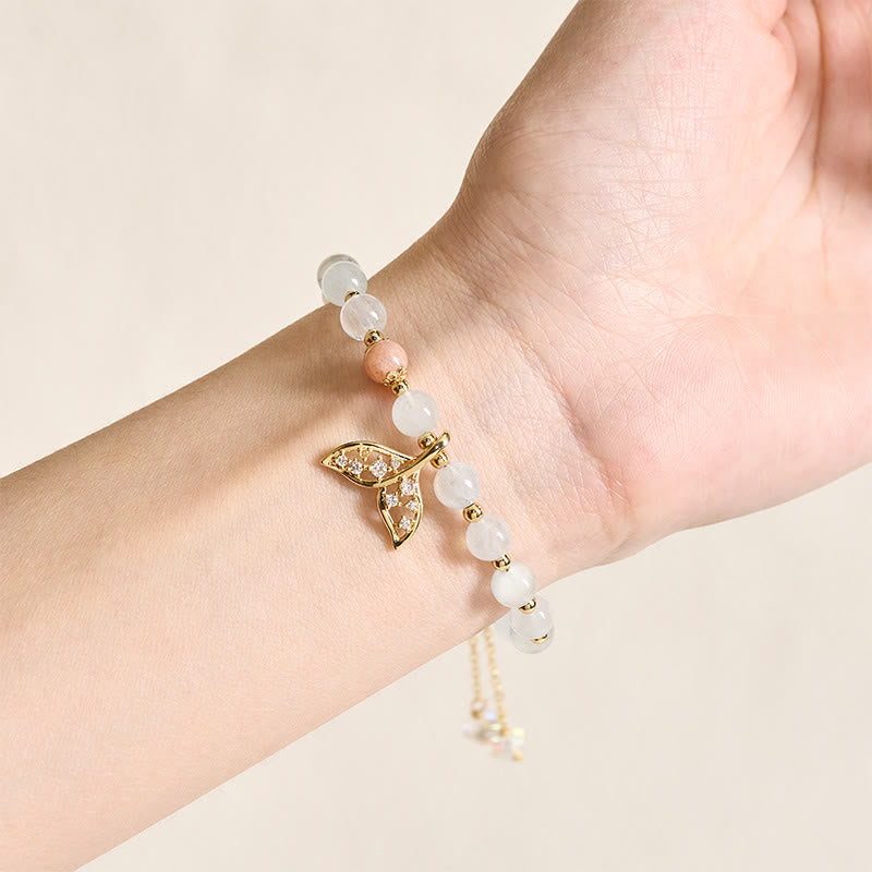 Wear FengShui Natural Aquamarine Gold-Plated Copper Fish Tail Serenity Bracelet