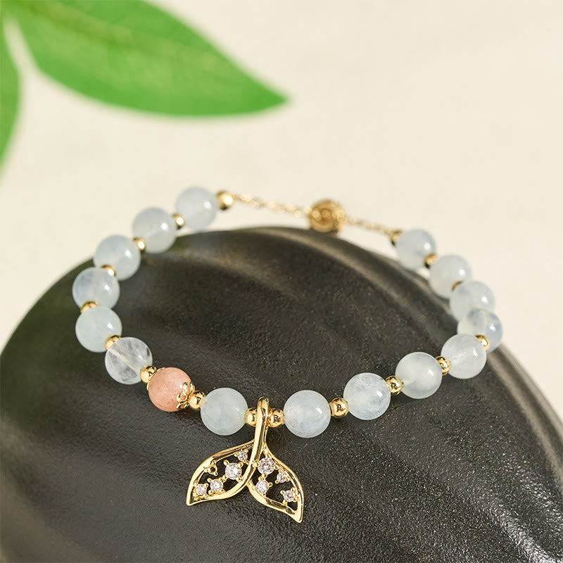 Wear FengShui Natural Aquamarine Gold-Plated Copper Fish Tail Serenity Bracelet