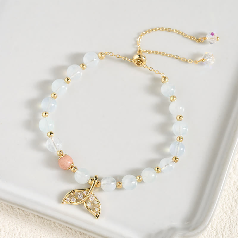 Wear FengShui Natural Aquamarine Gold-Plated Copper Fish Tail Serenity Bracelet