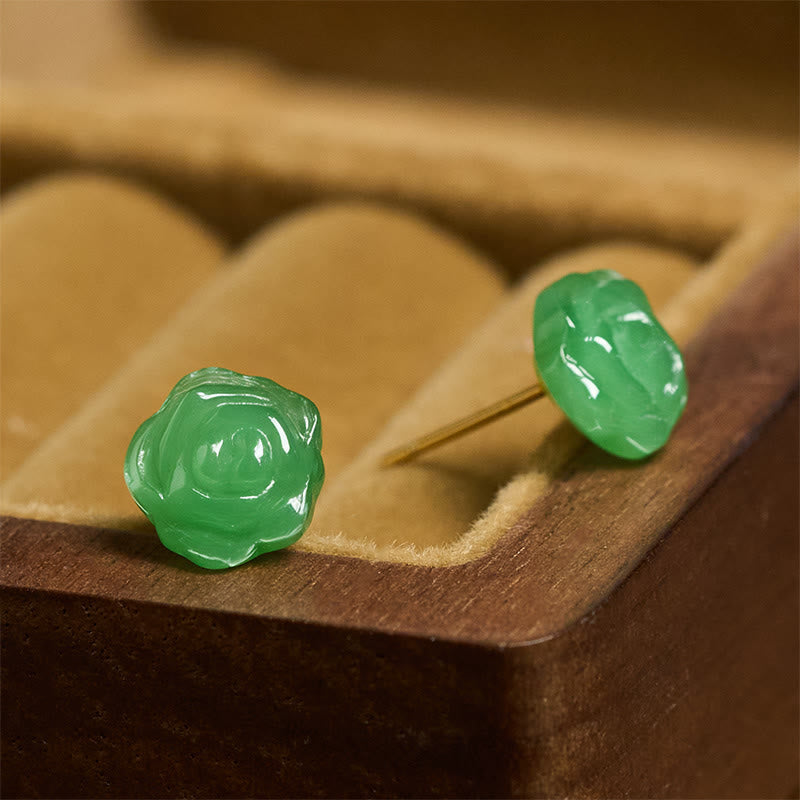 Wear FengShui 925 Sterling Silver Green Chalcedony Rose Strength Courage Earrings