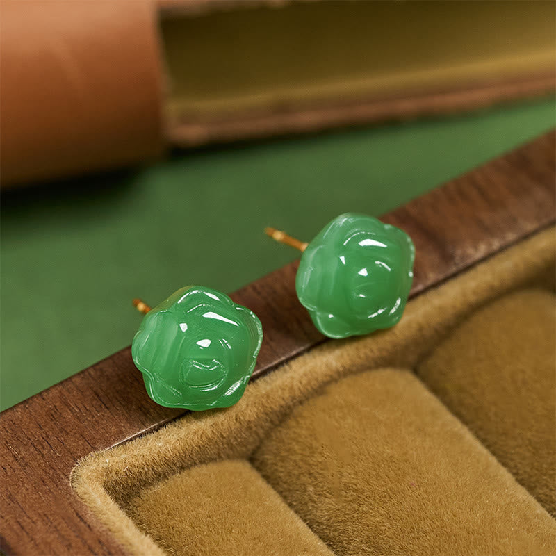 Wear FengShui 925 Sterling Silver Green Chalcedony Rose Strength Courage Earrings