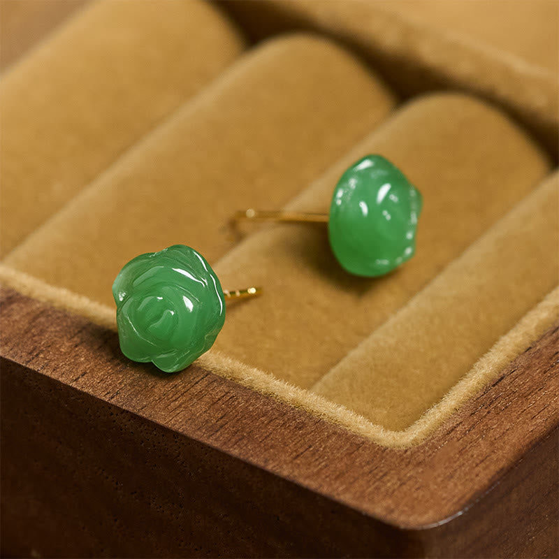 Wear FengShui 925 Sterling Silver Green Chalcedony Rose Strength Courage Earrings