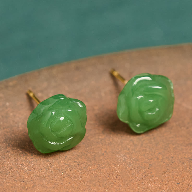 Wear FengShui 925 Sterling Silver Green Chalcedony Rose Strength Courage Earrings