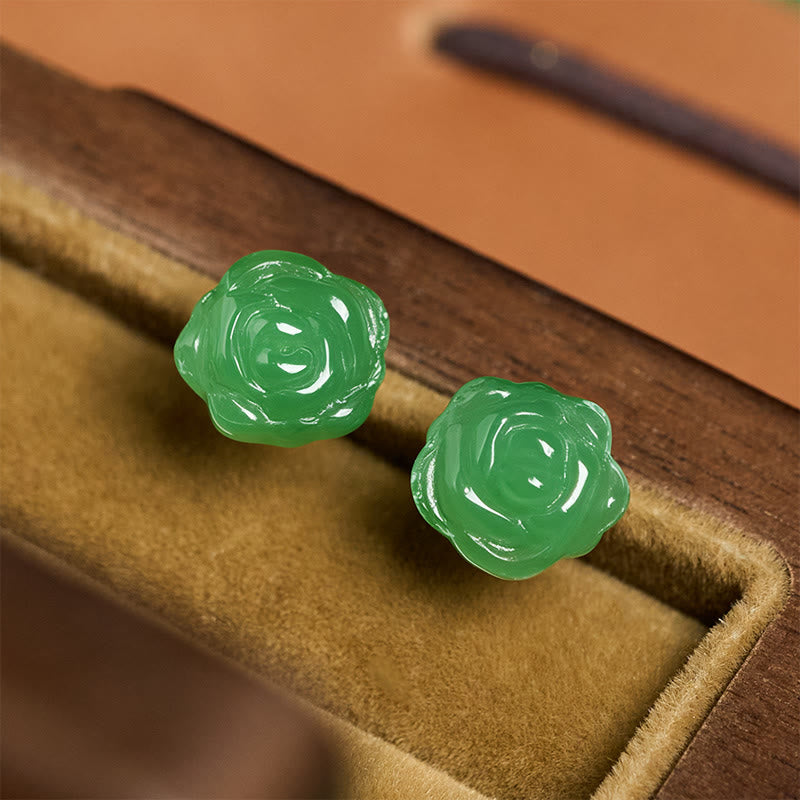 Wear FengShui 925 Sterling Silver Green Chalcedony Rose Strength Courage Earrings