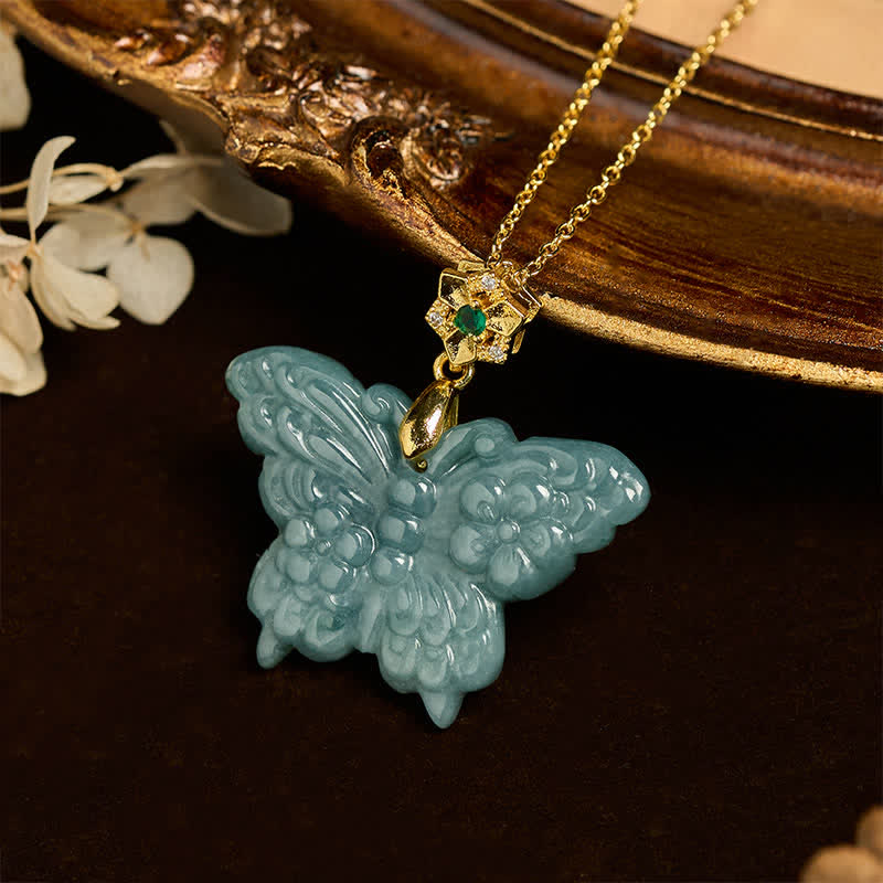 Wear FengShui "FOR DEAREST MOTHER" Jade Butterfly Abundance Necklace Pendants Includes Gift Message Card