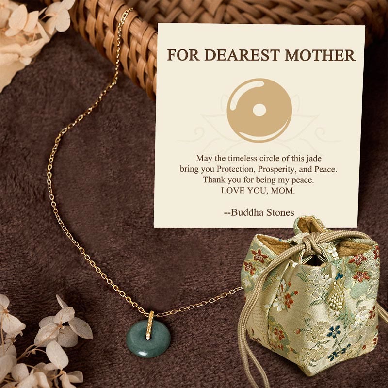 Wear FengShui "FOR DEAREST MOTHER" Peace Buckle Jade 925 Sterling Silver Luck Necklace Pendants Includes Gift Message Card