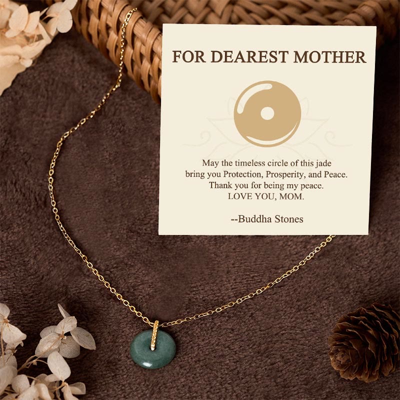 Wear FengShui "FOR DEAREST MOTHER" Peace Buckle Jade 925 Sterling Silver Luck Necklace Pendants Includes Gift Message Card