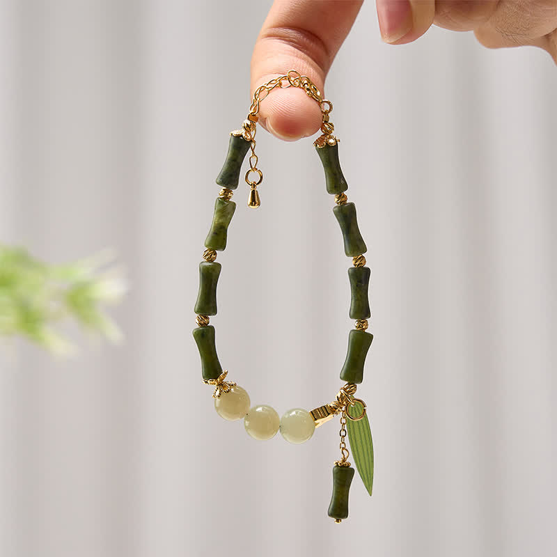 Wear FengShui Bamboo Bufferfly Peridot Hetian Jade Bead Peace Bracelet
