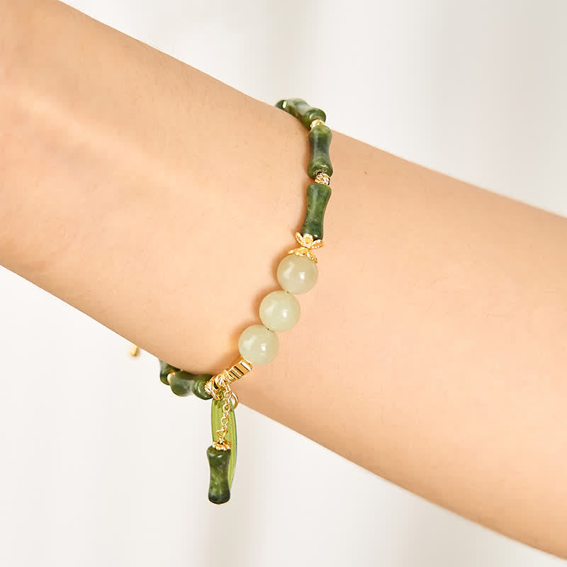 Wear FengShui Bamboo Bufferfly Peridot Hetian Jade Bead Peace Bracelet