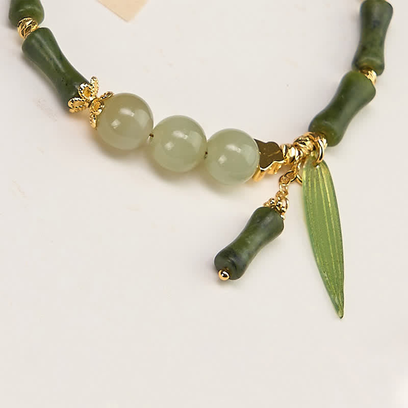 Wear FengShui Bamboo Bufferfly Peridot Hetian Jade Bead Peace Bracelet