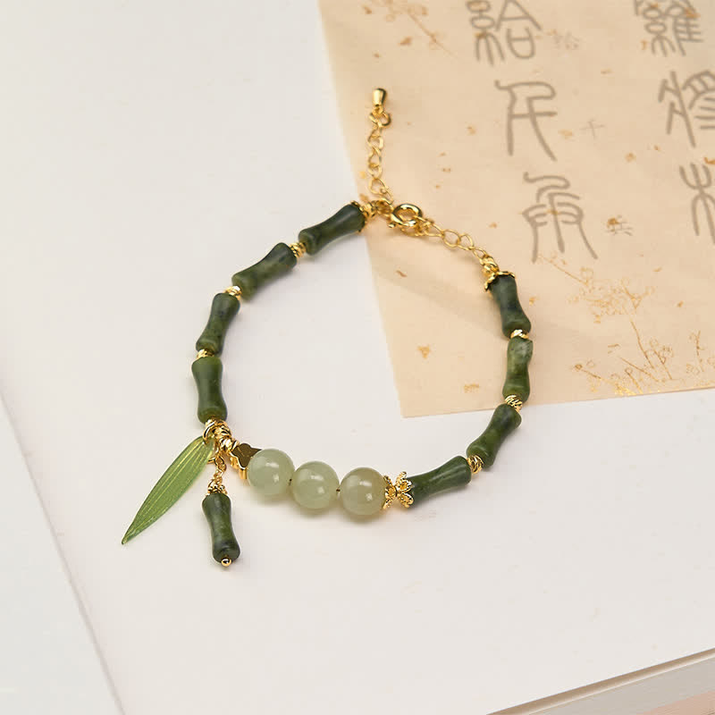 Wear FengShui Bamboo Bufferfly Peridot Hetian Jade Bead Peace Bracelet