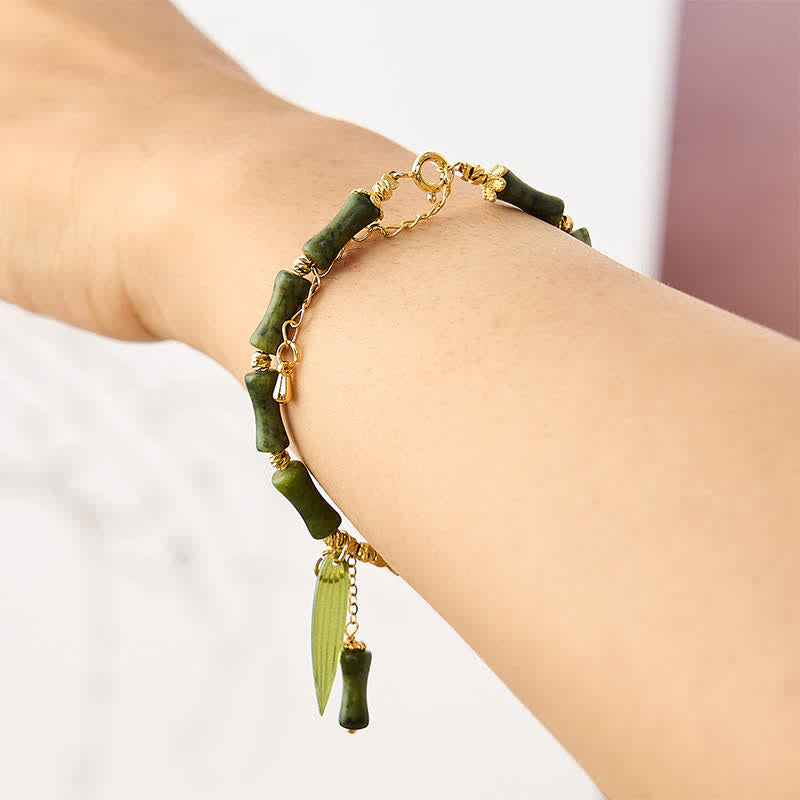 Wear FengShui Bamboo Bufferfly Peridot Hetian Jade Bead Peace Bracelet