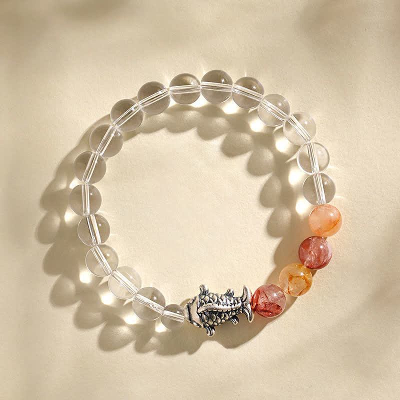 Wear FengShui Clear Quartz 999 Sterling Silver Koi Fish Protection Bracelet