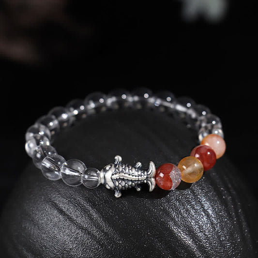 Wear FengShui Clear Quartz 999 Sterling Silver Koi Fish Protection Bracelet