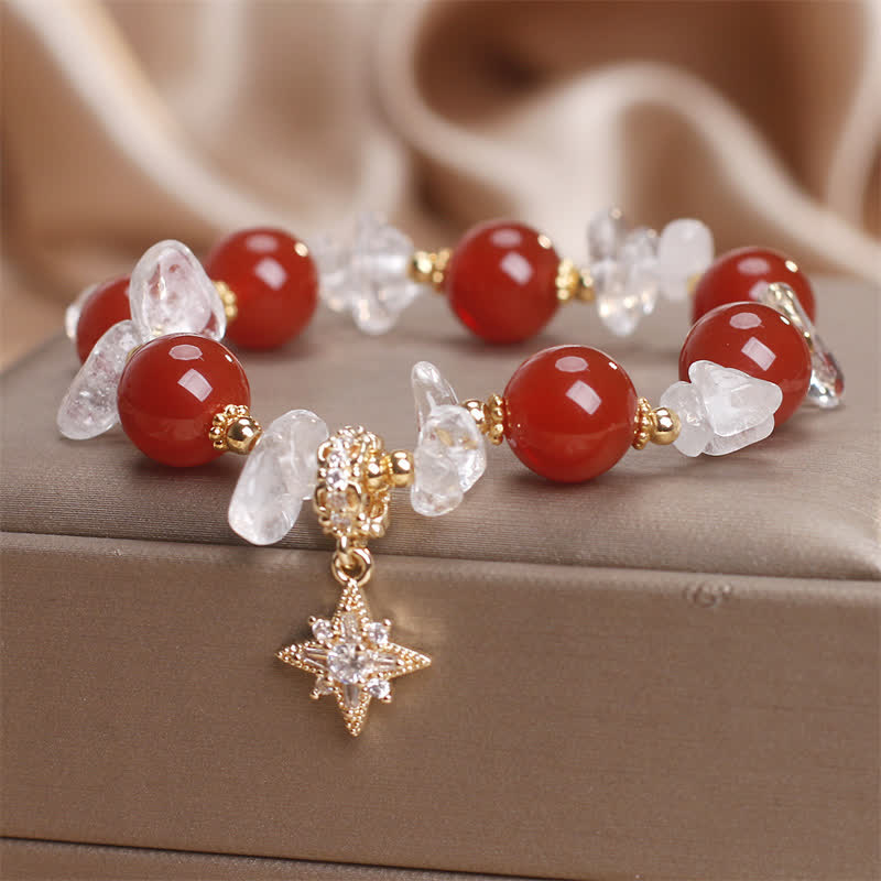 Wear FengShui Natural Red Agate Clear Quartz Hexagram Charm Confidence Bracelet