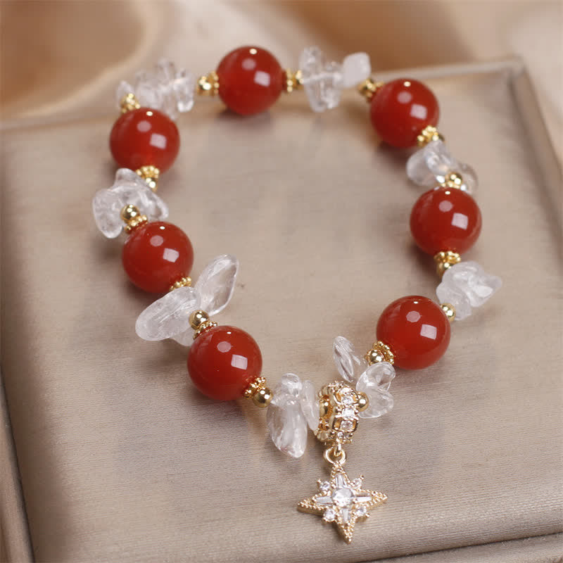 Wear FengShui Natural Red Agate Clear Quartz Hexagram Charm Confidence Bracelet