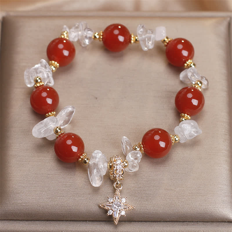Wear FengShui Natural Red Agate Clear Quartz Hexagram Charm Confidence Bracelet