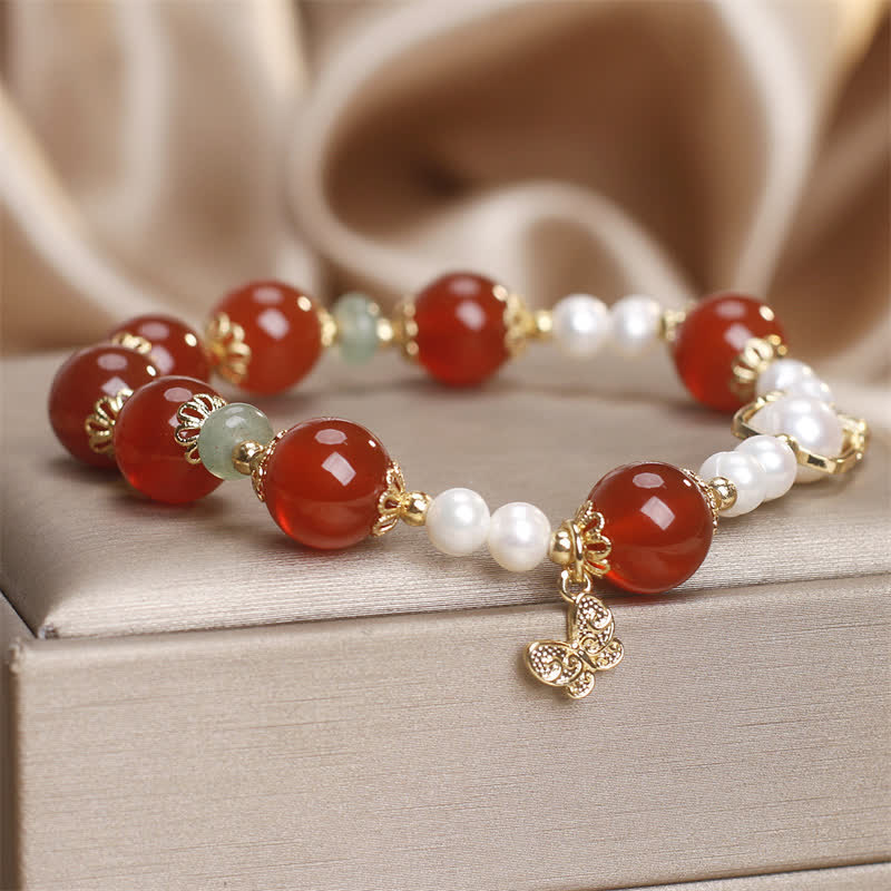 Wear FengShui Natural Red Agate Pearl Butterfly Self-acceptance Bracelet